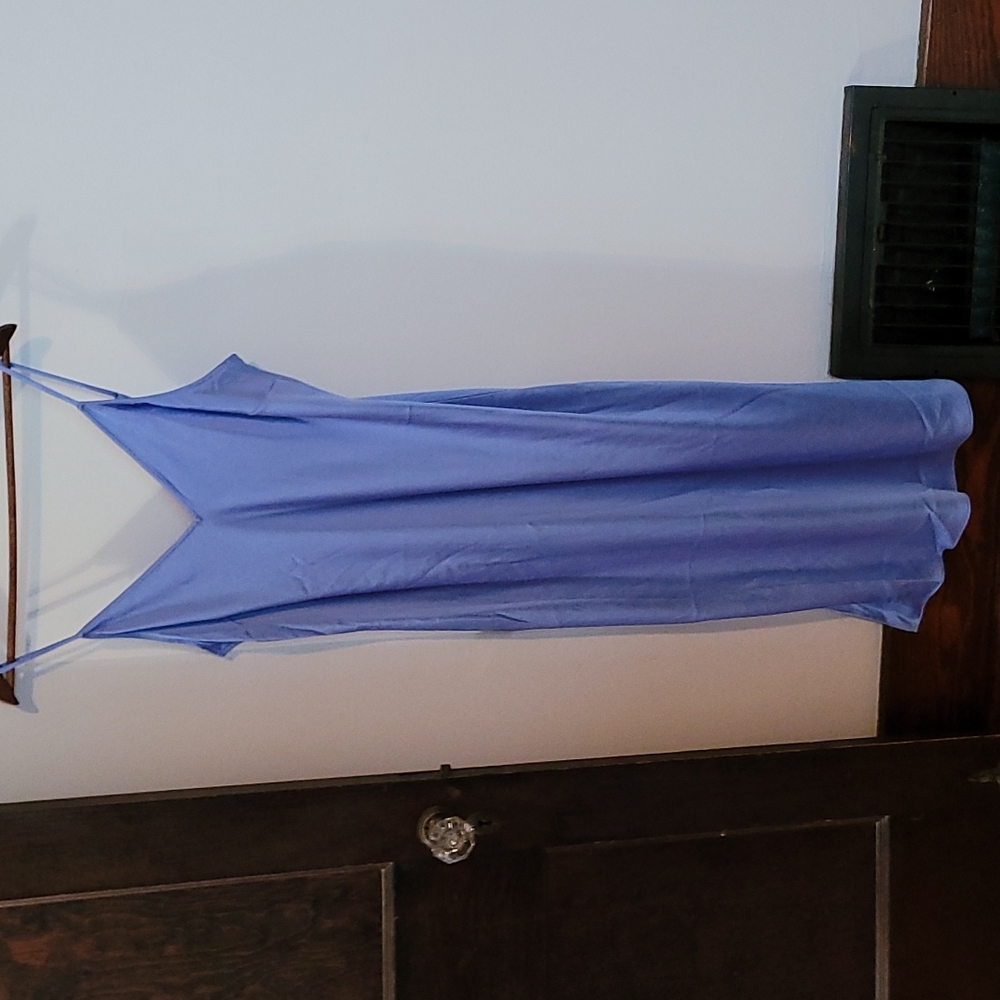 Express Blue Satin V-neck Midi Slip Dress Size Large